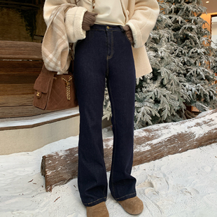 胖mm气质宽松牛仔裤 NAZ那子大码 复古原色百搭显瘦微喇裤 美式 冬季