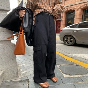 早春新款 街头工装 NAZ那子大码 设计感美式 女 阔腿裤 胖mm宽松休闲裤