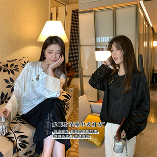 盘扣提花国风改良胖mm亮片衬衫 NAZ那子大码 新中式 春季 上衣女 新款