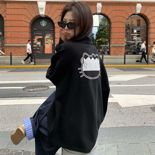 NAZ那子大码 曼巴棉蕾丝萌头童趣kt刺绣polo领T恤胖mm休闲上衣 秋季