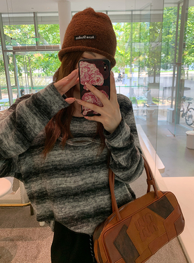 NAZ那子大码秋冬新款韩系混色挖空设计感胖mm复古女休闲针织上衣