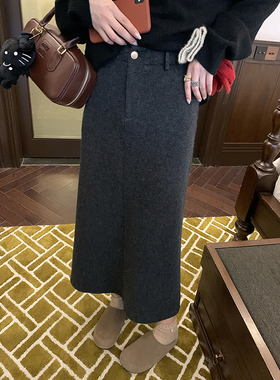 NAZ那子大码冬季新款毛感保暖气质高腰A字裙胖mm加绒显瘦半身裙