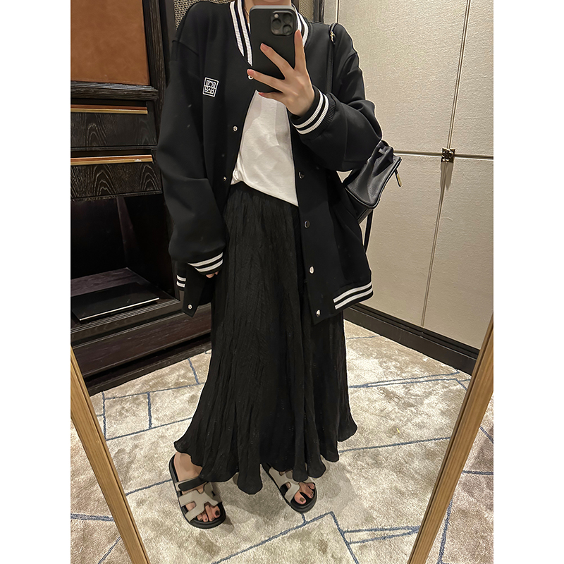 NAZ韩版显瘦高腰压褶半身裙