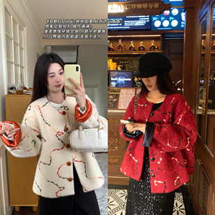 NAZ那子大码 多利亚绒绣花胖mm撞色内里90白鸭绒羽绒小香外套 冬季