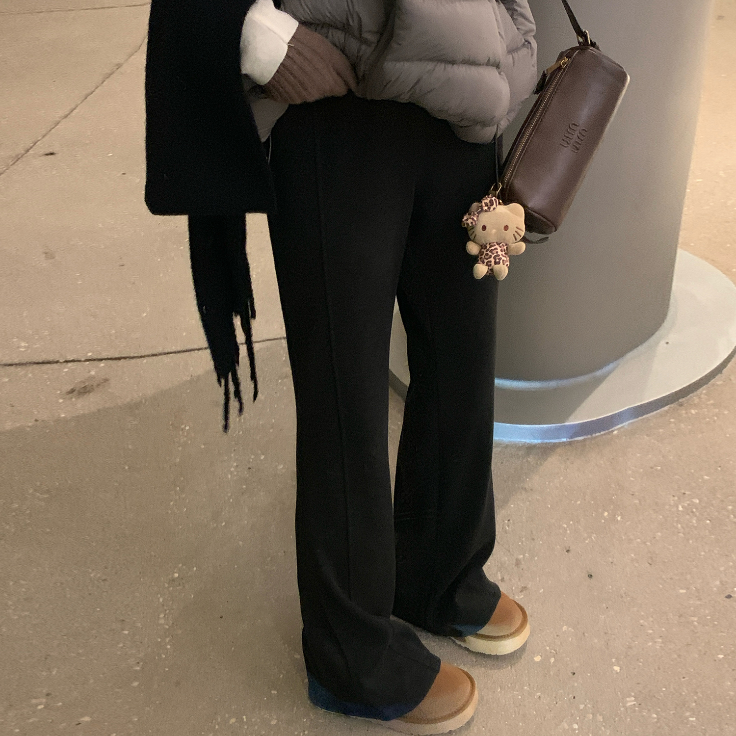 NAZ那子大码冬季加厚奥绒糯弹微喇裤胖mm高腰显瘦保暖加绒长裤女