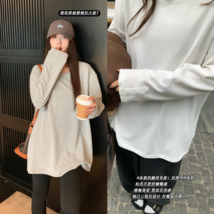 NAZ那子大码 大白休闲上衣女 秋冬绒感舒适宽松基础打底T恤胖mm时尚