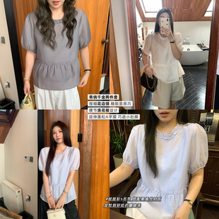夏季 NAZ那子大码 桑蚕丝木耳边设计感气质T恤胖mm显瘦背心两件套