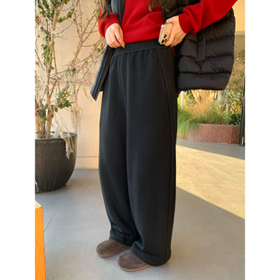 胖mm气质直筒裤 加厚羊绒混纺宽松阔腿显瘦休闲裤 冬装 NAZ那子大码