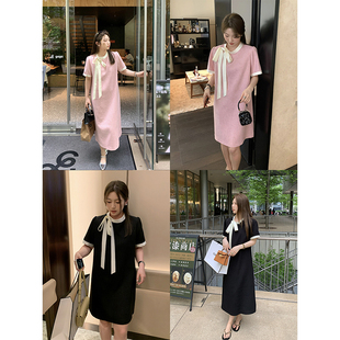 NAZ那子大码2025夏季新款法式气质胖mm显瘦小香风蝴蝶结连衣裙女