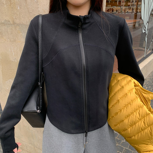 NAZ那子大码秋冬百搭立领磨毛修身打底小上衣胖mm设计感显瘦外套