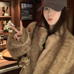 NAZ那子大码 韩系松环保貂仿真皮草胖mm高级感立领毛毛外套女 冬装