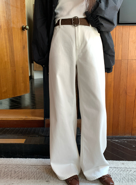 NAZ那子大码秋季100棉高腰显瘦牛仔裤胖mm白色时尚休闲直筒长裤