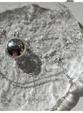 韩国ins车静媛同款SSIL银球星球项链可打开简约老钱风毛衣链项链