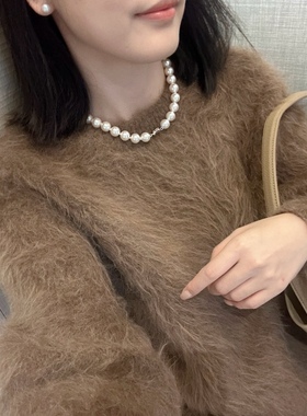 四季款施家明星同款925银大珍珠10mm12mm珍珠项链S39188
