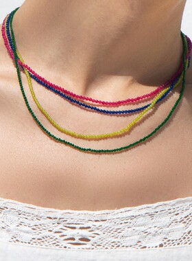 水晶彩色串珠项圈项链