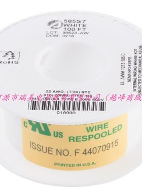 Alpha Wire PTFE设备电线UL1213线型22AWG白色30M长5855/7 WH005