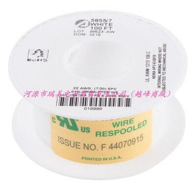Alpha Wire PTFE设备电线UL1213线型22AWG白色30M长5855/7 WH005
