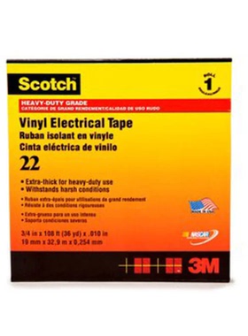 3M聚氯乙烯Scotch® 22电气胶带0.25mm50.8mm32.9米黑色22-2X36YD
