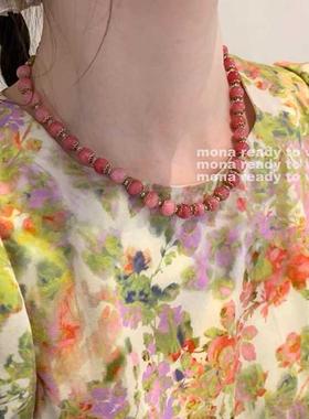 mona粉色天然石项链配饰