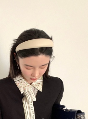 敲百搭~mona白色发箍新款纯色发箍百搭pu皮女头箍ins增高发箍