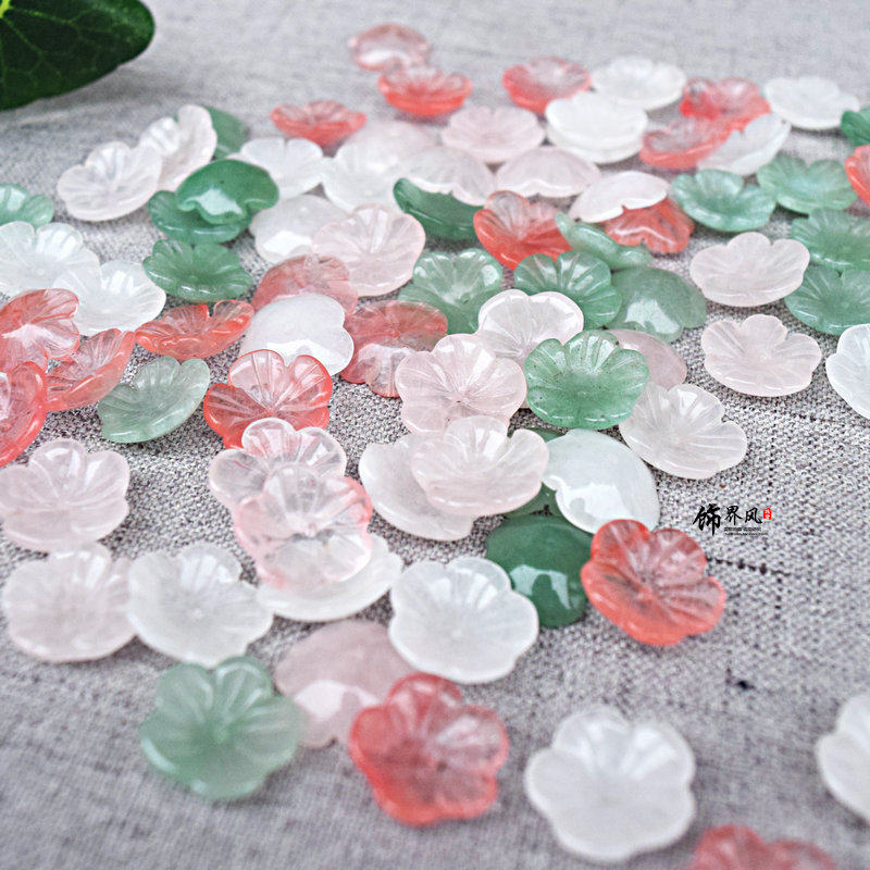 天然玉石碗花15mm白玉粉晶绿东陵红西瓜晶 手作diy玛瑙发簪材料