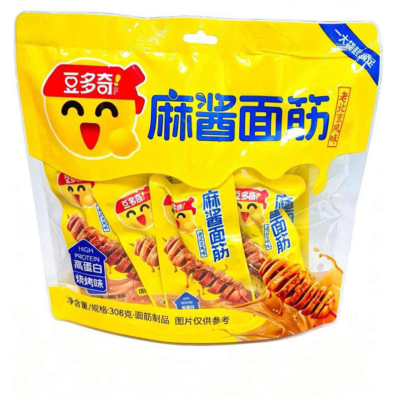 豆多奇麻酱面筋卷香辣烧烤味308g开袋即食解馋休闲小零食小吃辣条