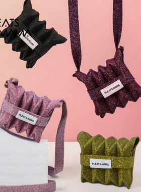 韩国小众品牌pleatsmama街拍褶皱潮女式小巧简约斜跨零钱迷你卡包