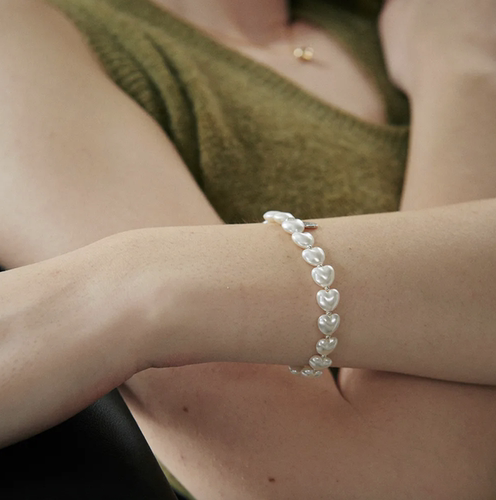 verte韩国设计师小桃心珍珠手链