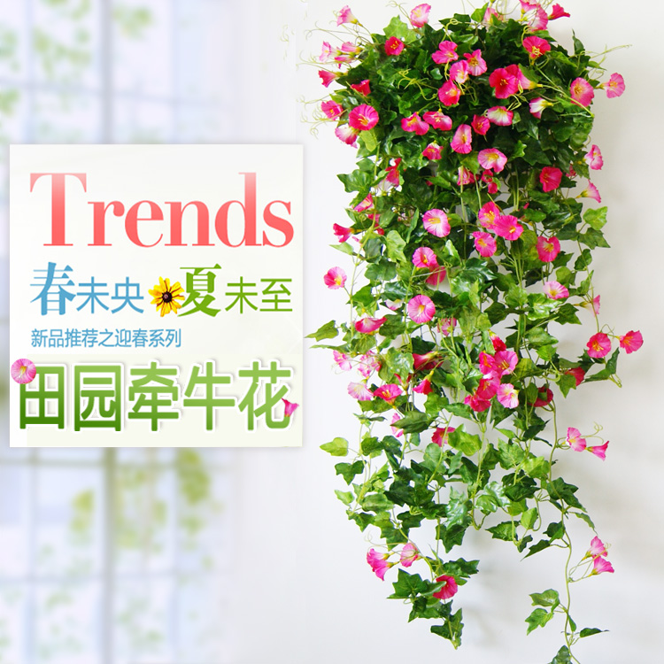 仿真牵牛花假花藤条装饰吊花壁挂墙面吊兰塑料花藤蔓植物摆设绿i.