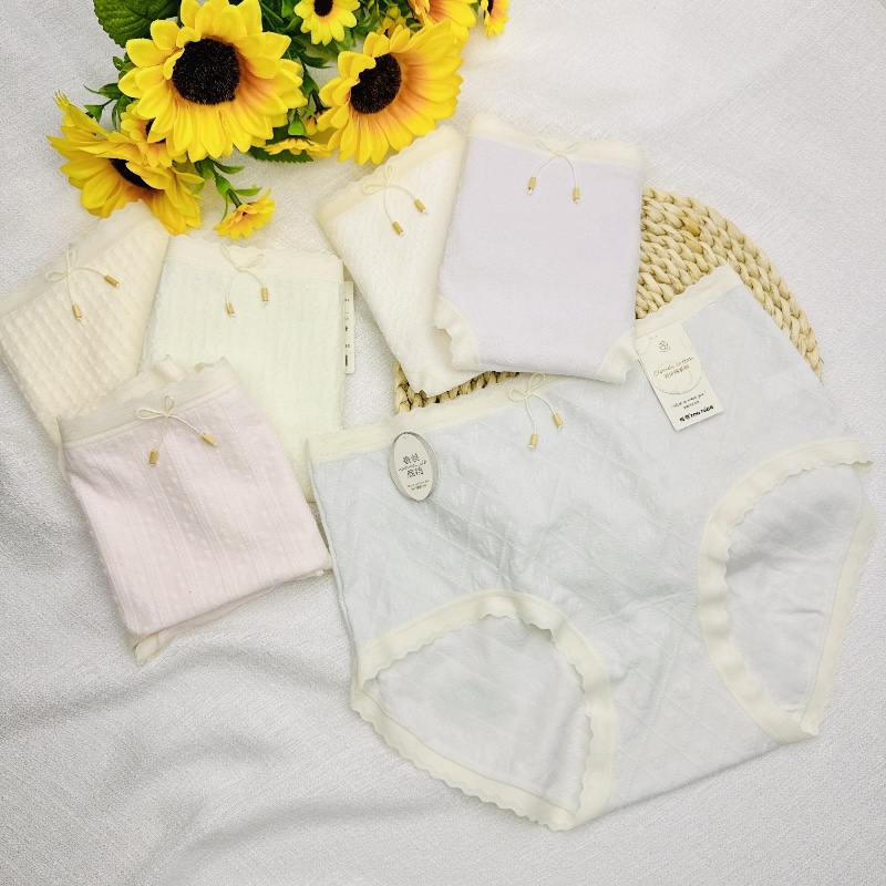 每奈夏季新款云朵棉系列纯色提花蝴蝶结纯棉透气抗菌中腰少女内裤