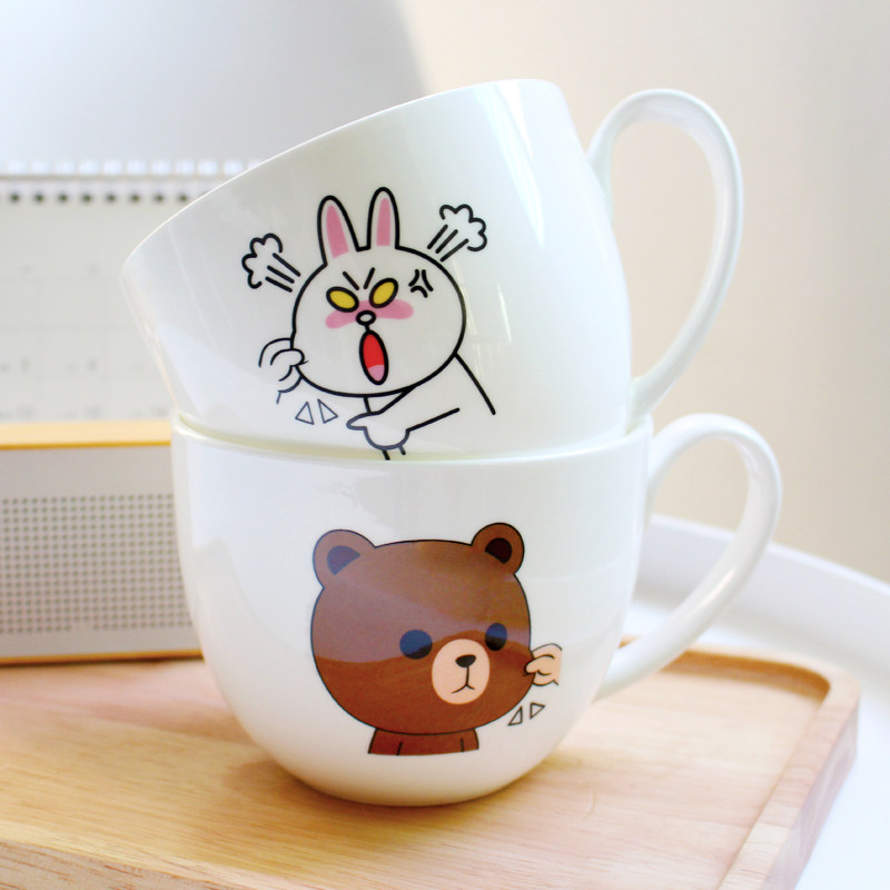 掐脸熊骨瓷杯杯子陶瓷带盖大容量可爱超萌牛奶杯早餐杯水杯马克杯