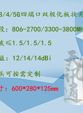 806-3800MHz三网通手机信号覆盖2G3G4G5G双极化四端口板状天线