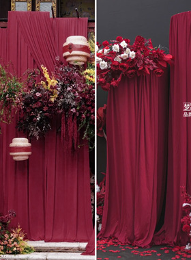 酒红色弹力布幔红色系婚庆牛奶丝装饰布料吊顶周岁礼环创背景面
