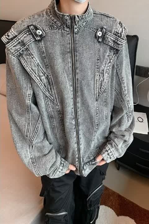 CLH1237-P75美式做旧重工水洗牛仔外套潮流设计感街头机车夹克,男装夹克,星座1608