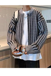 YX5693-P60 新款毛衣潮流宽松短款针织开衫外套休闲拉链毛线衣图片