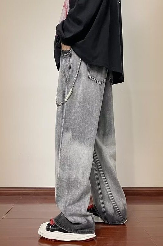 V1444-P53美式ins高街扎染做旧牛仔裤新款潮牌宽松阔腿长裤,男装牛仔裤,星座1608
