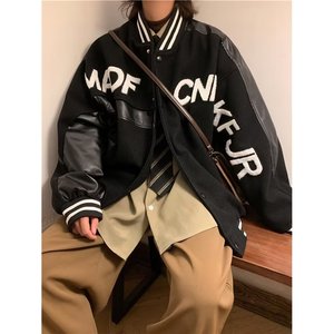 V1449-P63 情侣装pu皮棒球服外套男士潮牌秋冬季新款美式高街夹克图片
