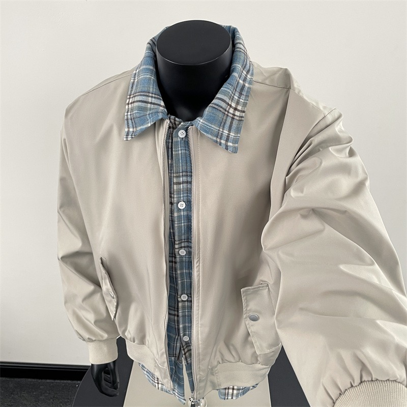HY206-P68老钱风假两件外套新款拼接撞色宽松cleanfit飞行服夹克，男装夹克，星座1608