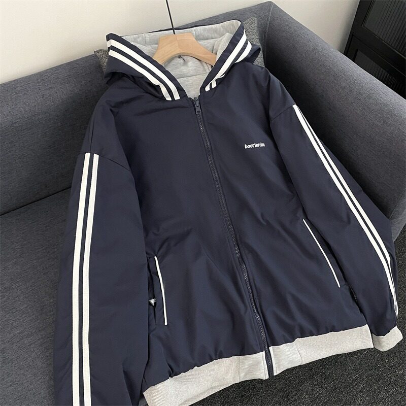 SSQ695-P65运动条纹连帽开衫卫衣外套复古宽松休闲双面穿夹克,男装夹克,星座1608