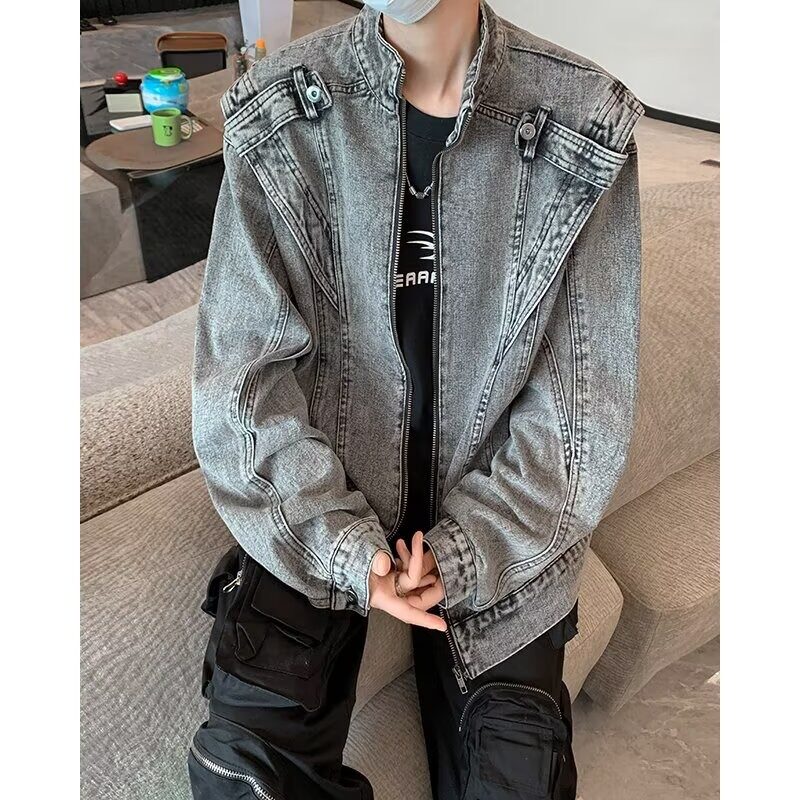 CLH1237-P75美式做旧重工水洗牛仔外套潮流设计感街头机车夹克,男装夹克,星座1608