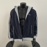 SSQ695-P65运动条纹连帽开衫卫衣外套复古宽松休闲双面穿夹克，男装夹克，星座1608