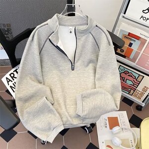 ZYFZ15-P55 新款美式复古半高拉链长袖卫衣小众设计宽松休闲外套图片