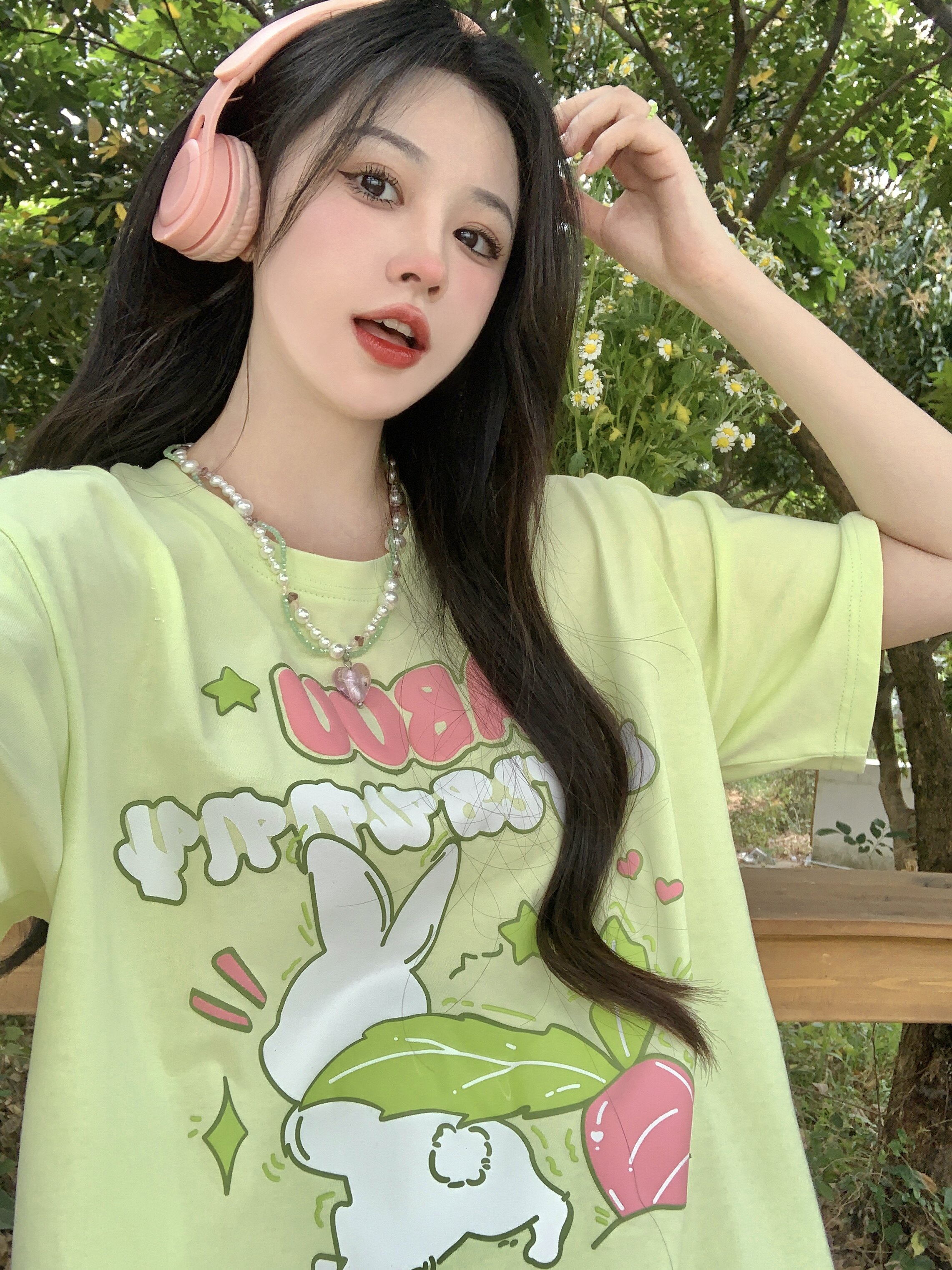 B2264-P45卡通发泡印花宽松短袖T恤女休闲慵懒风上衣,男装T恤,星座1608