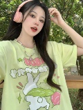 B2264-P45卡通发泡印花宽松短袖T恤女休闲慵懒风上衣，男装T恤，星座1608