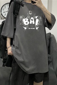 B2233-P38 韩版ins潮流街头字母烟雾印花休闲宽松百搭T恤短袖上衣图片