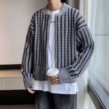 YX5693-P60新款毛衣潮流宽松短款针织开衫外套休闲拉链毛线衣，男装针织衫/毛衣，星座1608