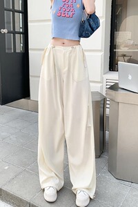 B2269-P78 韩版潮流设计感垂感工装裤高腰宽松阔腿束脚冰丝灯笼裤图片