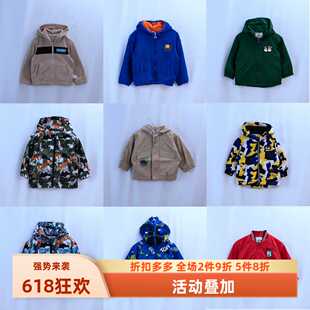 杰米熊品牌童装80-130秋冬款男童运动可爱薄加绒百搭风衣夹克外套