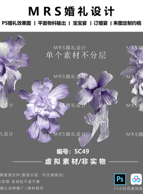 MRS大型紫色纸花设计手绘素材SC49褶皱纸婚礼纸花道具PS素材