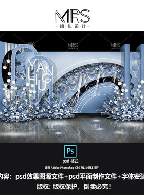 MRS蓝色婚礼效果图1113小预算秀场风婚礼设计迎宾舞台背景